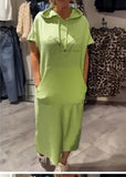 New Casual Solid-Colored Short-Sleeved Pocket Hooded Dress Women's