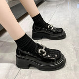 Bottom Mary Jane Small Leather Shoes Female 2025 New British Wind Pine Platform Bottom Metal Rhinestone Chain Loafer Single