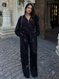 Push Branch Print Hooded Jacket Set Black And White Optional Loose Version Of Ultra-Comfortable Fashion
