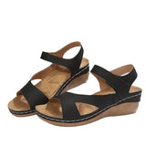 Asia's New Slope And Thick-Soled Sandals Women's Large Size With Fish Mouth Magic Stick Beach Cool