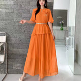 Wear Women's Summer Dress High-Sense Three-Dimensional Flowers Strap To The Waist Short Sleeve Pressure Folding Blouse High Waist Half-Body Skirt