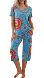 Summer And Autumn Thin Round Collar Women's Home Clothing Short Sleeve Cropants Split Pajamas