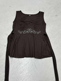 Vintage Embroidery V-Neck High Belt Vest Design Sensing A Sleeveless