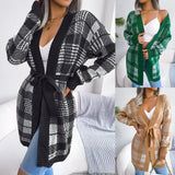 Wind Autumn And Winter Lattice With Lantern Sleeve Casual Cardigan Sweater Coat Women's