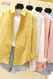 Autumn Korean Fashion Cotton Shirt Casual Loose Solid Tops Women Shirts Long Sleeve Blouse Pocket Button Clothes