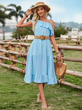 Summer Leisure Clear New Women's Single Shoulder Solid Color Flounce Waist
