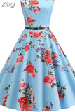 Print Summer Dress Women Vintage Dresses Elegant Retro Party Tank Sleeveless Casual Office