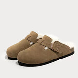 Birken Shoes Autumn And Winter New One-Legged Plus Velvet Boken Flat-Bottomed Half-Dragging Cotton Shoes Office Home Lazy