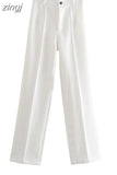 Waist Zipper Pants Chic Office Lady Casual Pantalon for Women Vintage Female Trousers 2023 Solid Straight Women's