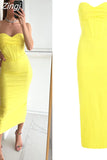 Women Summer Bodycon Party Dress Yellow Long Maxi Dress Sexy Strapless Elegant Dress for Celebrity Evening