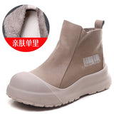 Layer Calfskin Retro Coloring Short Boots Women Autumn And Winter New Leisure Fashion Thick Bottom Increase High Help