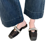 Version Of Baotou Pearl Half Slippers Women Wear 2025 Summer New One-Legged Lazy Shoes Square Casual Single