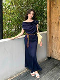 Xixi 2025 Spring And Summer Temperament Retro T-Shirt + High Waist Half-Dress Two-Piece Suit Woman