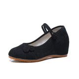 Zingj Heels Single Shoes Spring And Autumn Knot Plate Jacquard Cotton Plain Color Mother Cloth Shoes Women's