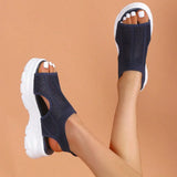 Spring And Summer Thick Bottom Net Cloth Pine Bottom Fashion Leisure Flat Bottom Hollow Fish Mouth Women Sandals