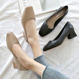And Autumn Thick Heel Single Shoes Women's Small Leather Shoes Heel High Heels French Workplace Square Head Grandmother Shoes Korean