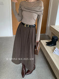 Xixi 2025 Autumn White Standard Temperament Elegant Solid Color High-Rise Half-Dress Dress Woman