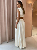 Zingj Years New Holiday Style Pure Color Waist Empty Sexy Waist Pleated Skirt Put Dress