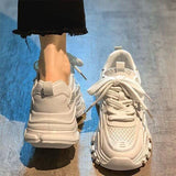 Thick-Bottomed Old Dad Shoes Women's 2025 Summer New Fashion Lace Casual Sports Single Shoes Pure Color Round Head Women's