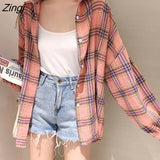 Women Plaid Various Color Long Sleeve Harajuku Korean Style Leisure Womens Fashion Trendy All-match Simple Hot Sale