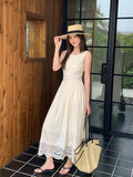 Xixi 13 Line 2025 Summer New Elegant Temperament Pure Color High Waist Lace Dress Dress Women