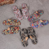National Wind Flat-Bottomed Toe Slippers Women 2025 New Breathable Printed Roman Style