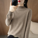 Zingj 2024 Autumn / Winter New Women's Korean Version Slim Half High Collar Short Solid Color Bottom Sweater-Outfit