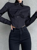 Fashion Chic Corset Black Women Blouses Crop Top Long Sleeve Cardigan Slim Sexy Elegant Spring Shirt Party Gothic