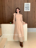Xixi 13 Lines 2025 Autumn White Standard Temperament Lotus Leaf Side Sky Silk High Waist Long-Sleeved Dress Women