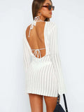 Zingj Women's New Sexy Long Sleeve Lace-Hole Sweater Dress-Outfit