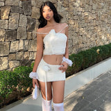 Zingj Summer New Women's Fashion Hot Girl Two-Piece Set Of Temperament Pleated Strapless Short Skirt
