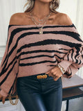 Autumn And Winter Sweater Women Loose Knitted Zebra Pattern One-Word Shoulder Bat Sleeve