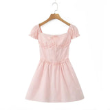 Pink Short Puff Sleeve Corset Style Mini Dress- Outfit