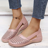 Summer Large-Size Casual Sandals Women's Slope Hollow Pure Color Single Shoes Low-Heeled Sandals