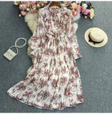 And Autumn Gentle Wind Korean Version Of Sweet Round Collar Lote Side To Receive Waist Thin A Word Broken Flower Chiffon Dress