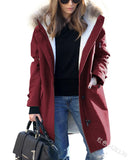 Autumn And Winter Burst Single Hooded Wool Collar Lady Jacket Wish Five-Color Eight-Yard Long