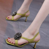 Version Of The College Style Design Temperament Sandals Women 2025 New Small Square Head And Three-Dimensional Flowers Women's