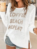 Collar Long Sleeve Side Open Letter Knitted Sweater Women Casual Long Sleeve