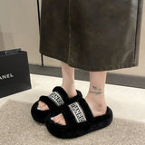 Sense Of Niche Fur Slippers Women Wear 2025 Autumn New Thick Background Warm Anti-Slip Home Word