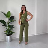 Zingj Summer New Solid Color Sleeveless Slim Vest Temperament Commuter Suit Pants Suit-Outfit