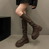 Autumn New British Folded Elastic Skinny Boots Retro Thick And Thick Bottom Pine Cake But Knee Long Boots