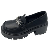 Zingj New Small Leather Shoes Female British Retro One Foot Pedal Web Celebrity Loafers Thick Heel Chain Platform Women's