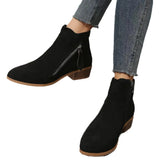 Velvet Side Zipper Martin Boots Women Coarse And Short-Trace Thin Nude Boots
