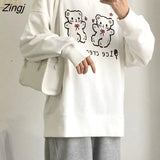 Women Lovely Cartoon Simple Soft Loose O-neck Schoolgirls Kawaii Clothes Daily Casual All-match Popular Femme