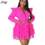 Sexy Bodycon Dress Mesh Hem Deep V Puff Long Sleeve Dresses for Women Autumn Winter Birthday Party