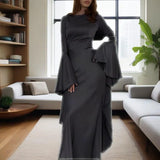 Summer New Round Collar Horn Sleeve Women's Sexy Dress Dress