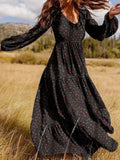 for Women 2025 Spring Summer New Rayon Print Dress Long Sleeve Slim Fit Big Swing Long Dress Oversized Bridesmaid Dress 211-1-Outfit