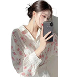 Year's Popular White Printed Shirt Women 2025 Spring New French Temperament Shirt High-End Long-Sleeved