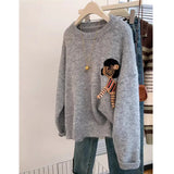 Design Embroidered Jacket Sweater Women's New Autumn And Winter Thick Small Lazy Wind Bottom Knitting