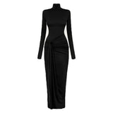 Turtleneck Long Sleeve Wrap Maxi Dress- Outfit